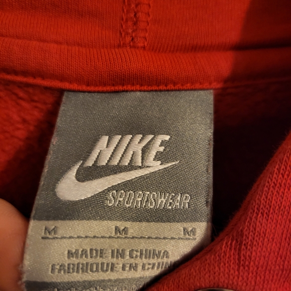 Nike Red Hoodie with Yellow and Blue Logo Y2k 90s Mens Medium - Picture 2 of 3